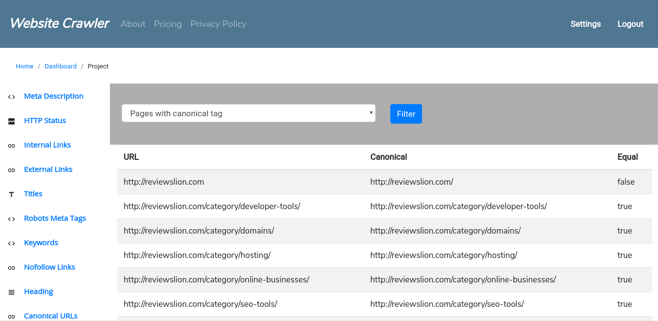 canonical links checker