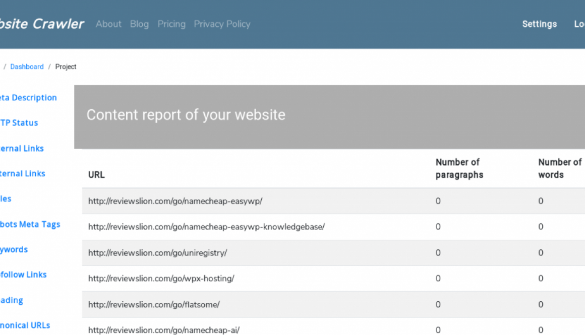 website crawler thin content report