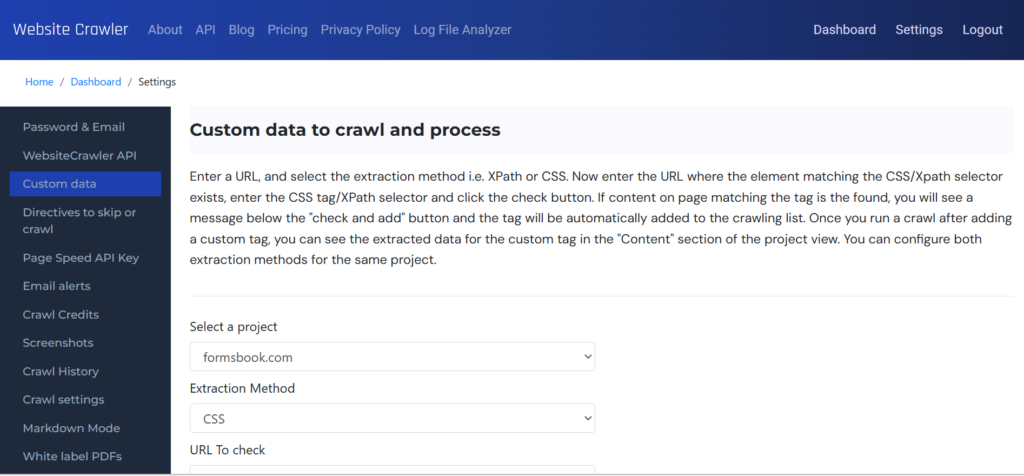 custom data settings