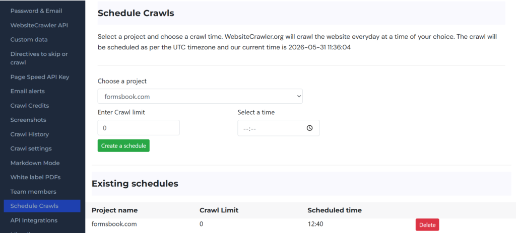 schedule crawls