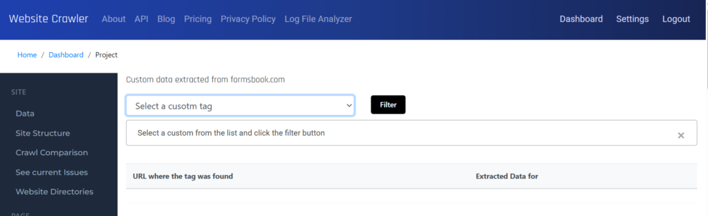 custom data report tag selection