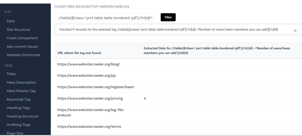 xpath data extraction report